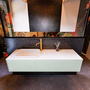 Badkamermeubelset Mondiaz Erin 150 cm met 1 Lade met RIDGE Wastafel Links Talc met 1 kraangat Greeploos Mat Greey