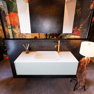 Badkamermeubelset Mondiaz Erin 120 cm met 1 Lade met RIDGE Wastafel Midden Talc met 1 kraangat Greeploos Mat Clay