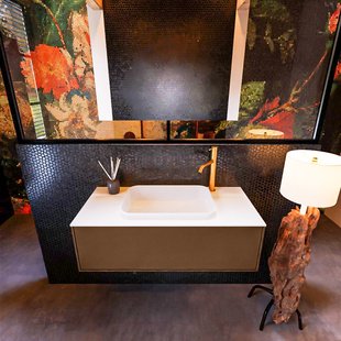 Badkamermeubelset Mondiaz Erin 100 cm met 1 Lade met RIDGE Wastafel Midden Talc met 1 kraangat Greeploos Mat Rust