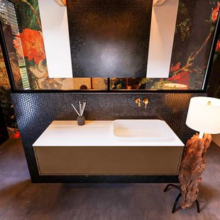 Badkamermeubelset Mondiaz Erin 120 cm met 1 Lade met RIDGE Wastafel Rechts Talc Zonder Kraangaten Greeploos Mat Rust