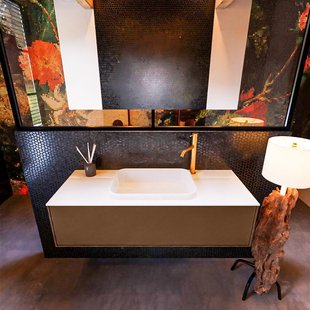 Badkamermeubelset Mondiaz Erin 120 cm met 1 Lade met RIDGE Wastafel Midden Talc met 1 kraangat Greeploos Mat Rust