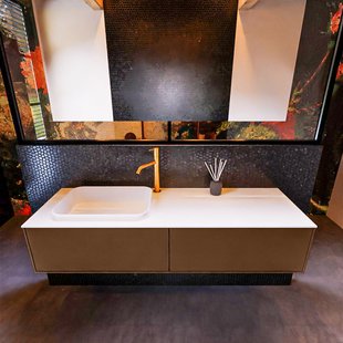 Badkamermeubelset Mondiaz Erin 150 cm met 2 Lades met RIDGE Wastafel Links Talc met 1 kraangat Greeploos Mat Rust