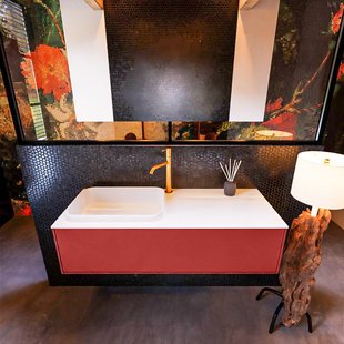 Badkamermeubelset Mondiaz Erin 120 cm met 1 Lade met RIDGE Wastafel Links Talc met 1 kraangat Greeploos Mat Fire