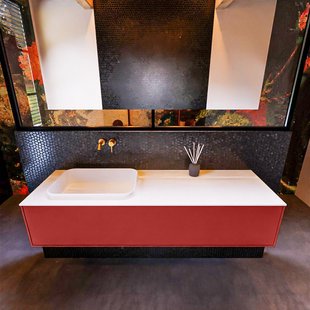 Badkamermeubelset Mondiaz Erin 150 cm met 1 Lade met RIDGE Wastafel Links Talc Zonder Kraangaten Greeploos Mat Fire