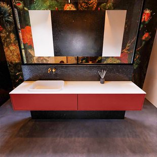 Badkamermeubelset Mondiaz Erin 200 cm met 2 Lades met RIDGE Wastafel Links Talc Zonder Kraangaten Greeploos Mat Fire