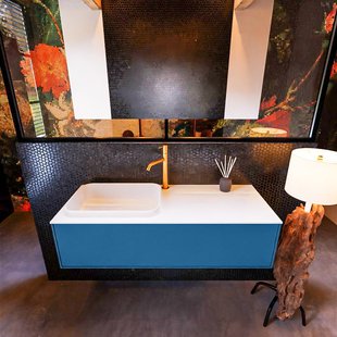 Badkamermeubelset Mondiaz Erin 120 cm met 1 Lade met RIDGE Wastafel Links Talc met 1 kraangat Greeploos Mat Jeans