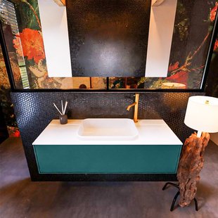 Badkamermeubelset Mondiaz Erin 120 cm met 1 Lade met RIDGE Wastafel Midden Talc met 1 kraangat Greeploos Mat Smag