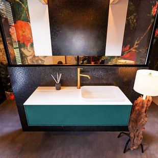 Badkamermeubelset Mondiaz Erin 120 cm met 1 Lade met RIDGE Wastafel Rechts Talc met 1 kraangat Greeploos Mat Smag