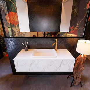 Badkamermeubelset Mondiaz Erin 120 cm met 1 Lade met RIDGE Wastafel Midden Talc met 1 kraangat Greeploos Mat Carrara