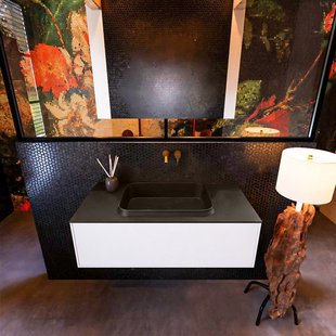 Badkamermeubelset Mondiaz Erin 100 cm met 1 Lade met RIDGE Wastafel Midden Urban Zonder Kraangaten Greeploos Mat Talc