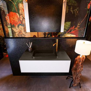 Badkamermeubelset Mondiaz Erin 100 cm met 1 Lade met RIDGE Wastafel Midden Urban met 1 kraangat Greeploos Mat Talc