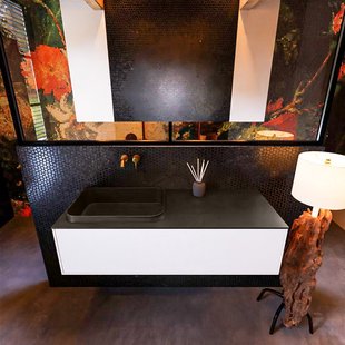 Badkamermeubelset Mondiaz Erin 120 cm met 1 Lade met RIDGE Wastafel Links Urban Zonder Kraangaten Greeploos Mat Talc