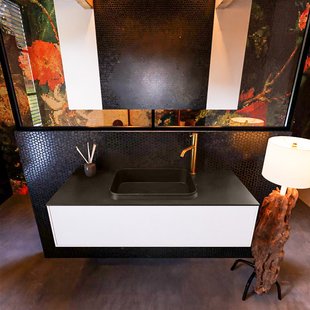 Badkamermeubelset Mondiaz Erin 120 cm met 1 Lade met RIDGE Wastafel Midden Urban met 1 kraangat Greeploos Mat Talc