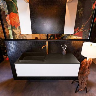 Badkamermeubelset Mondiaz Erin 120 cm met 1 Lade met RIDGE Wastafel Links Urban met 1 kraangat Greeploos Mat Talc