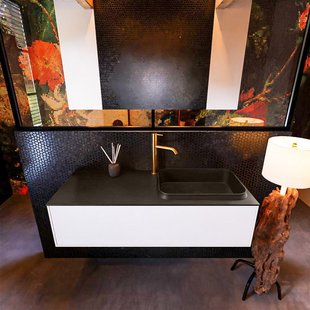 Badkamermeubelset Mondiaz Erin 120 cm met 1 Lade met RIDGE Wastafel Rechts Urban met 1 kraangat Greeploos Mat Talc