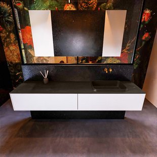 Badkamermeubelset Mondiaz Erin 200 cm met 2 Lades met RIDGE Wastafel Rechts Urban Zonder Kraangaten Greeploos Mat Talc