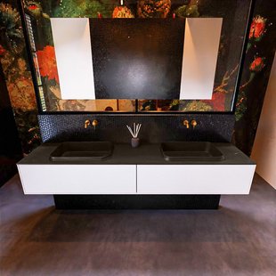 Badkamermeubelset Mondiaz Erin 200 cm met 2 Lades met RIDGE Wastafel Dubbel Urban Zonder Kraangaten Greeploos Mat Talc