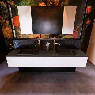 Badkamermeubelset Mondiaz Erin 200 cm met 2 Lades met RIDGE Wastafel Dubbel Urban met 2 kraangaten Greeploos Mat Talc