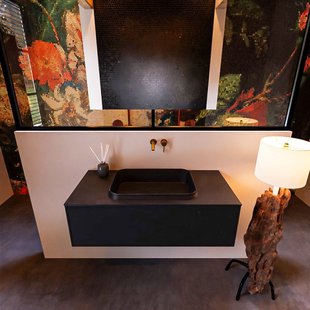 Badkamermeubelset Mondiaz Erin 100 cm met 1 Lade met RIDGE Wastafel Midden Urban Zonder Kraangaten Greeploos Mat Urban