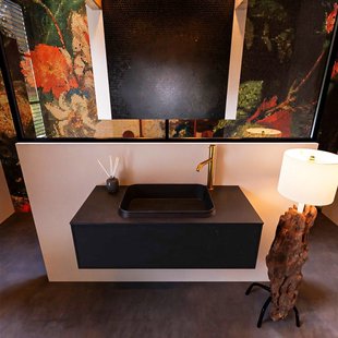 Badkamermeubelset Mondiaz Erin 100 cm met 1 Lade met RIDGE Wastafel Midden Urban met 1 kraangat Greeploos Mat Urban