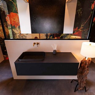 Badkamermeubelset Mondiaz Erin 120 cm met 1 Lade met RIDGE Wastafel Links Urban Zonder Kraangaten Greeploos Mat Urban