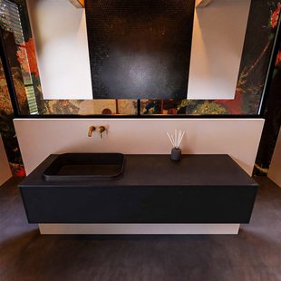 Badkamermeubelset Mondiaz Erin 150 cm met 1 Lade met RIDGE Wastafel Links Urban Zonder Kraangaten Greeploos Mat Urban