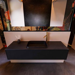 Badkamermeubelset Mondiaz Erin 150 cm met 1 Lade met RIDGE Wastafel Midden Urban met 1 kraangat Greeploos Mat Urban