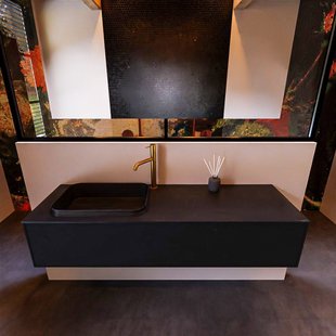 Badkamermeubelset Mondiaz Erin 150 cm met 1 Lade met RIDGE Wastafel Links Urban met 1 kraangat Greeploos Mat Urban