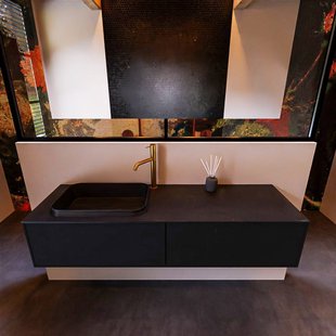 Badkamermeubelset Mondiaz Erin 150 cm met 2 Lades met RIDGE Wastafel Links Urban met 1 kraangat Greeploos Mat Urban