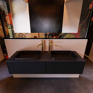 Badkamermeubelset Mondiaz Erin 150 cm met 2 Lades met RIDGE Wastafel Dubbel Urban met 2 kraangaten Greeploos Mat Urban