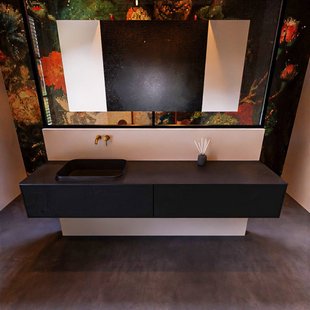 Badkamermeubelset Mondiaz Erin 200 cm met 2 Lades met RIDGE Wastafel Links Urban Zonder Kraangaten Greeploos Mat Urban