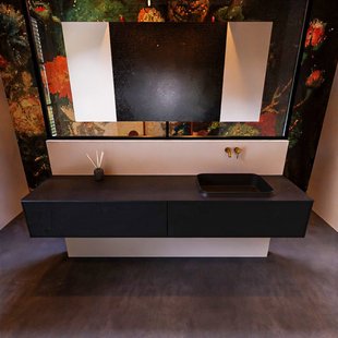 Badkamermeubelset Mondiaz Erin 200 cm met 2 Lades met RIDGE Wastafel Rechts Urban Zonder Kraangaten Greeploos Mat Urban