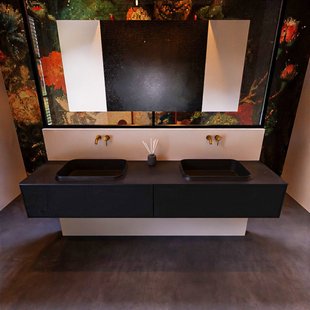 Badkamermeubelset Mondiaz Erin 200 cm met 2 Lades met RIDGE Wastafel Dubbel Urban Zonder Kraangaten Greeploos Mat Urban