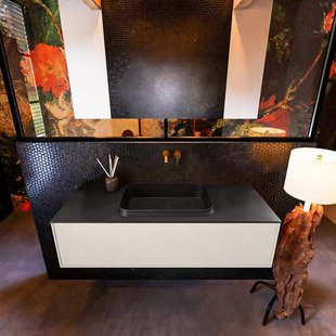 Badkamermeubelset Mondiaz Erin 120 cm met 1 Lade met RIDGE Wastafel Midden Urban Zonder Kraangaten Greeploos Mat Linen