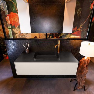 Badkamermeubelset Mondiaz Erin 120 cm met 1 Lade met RIDGE Wastafel Midden Urban met 1 kraangat Greeploos Mat Linen