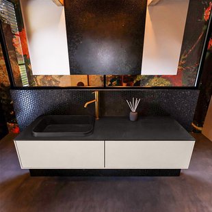 Badkamermeubelset Mondiaz Erin 150 cm met 2 Lades met RIDGE Wastafel Links Urban met 1 kraangat Greeploos Mat Linen