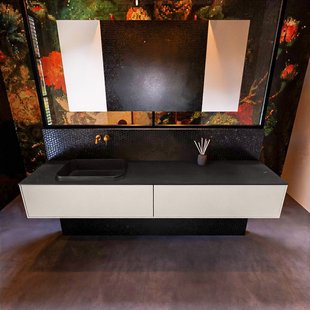 Badkamermeubelset Mondiaz Erin 200 cm met 2 Lades met RIDGE Wastafel Links Urban Zonder Kraangaten Greeploos Mat Linen