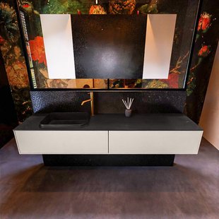 Badkamermeubelset Mondiaz Erin 200 cm met 2 Lades met RIDGE Wastafel Links Urban met 1 kraangat Greeploos Mat Linen