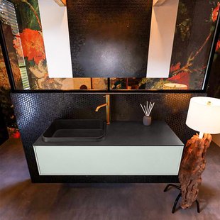 Badkamermeubelset Mondiaz Erin 120 cm met 1 Lade met RIDGE Wastafel Links Urban met 1 kraangat Greeploos Mat Greey