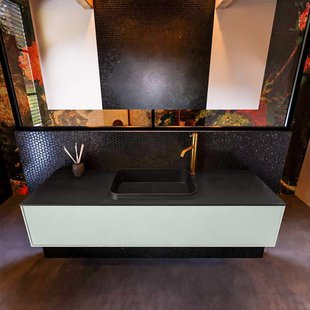 Badkamermeubelset Mondiaz Erin 150 cm met 1 Lade met RIDGE Wastafel Midden Urban met 1 kraangat Greeploos Mat Greey