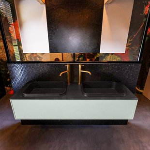 Badkamermeubelset Mondiaz Erin 150 cm met 1 Lade met RIDGE Wastafel Dubbel Urban met 2 kraangaten Greeploos Mat Greey