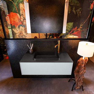 Badkamermeubelset Mondiaz Erin 100 cm met 1 Lade met RIDGE Wastafel Midden Urban met 1 kraangat Greeploos Mat Clay