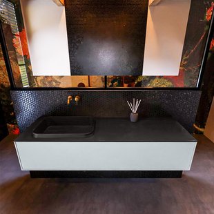 Badkamermeubelset Mondiaz Erin 150 cm met 1 Lade met RIDGE Wastafel Links Urban Zonder Kraangaten Greeploos Mat Clay