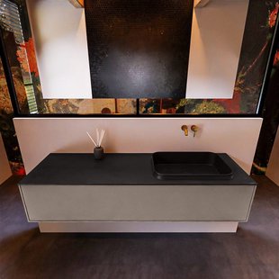 Badkamermeubelset Mondiaz Erin 150 cm met 1 Lade met RIDGE Wastafel Rechts Urban Zonder Kraangaten Greeploos Mat Smoke