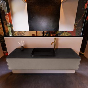 Badkamermeubelset Mondiaz Erin 150 cm met 1 Lade met RIDGE Wastafel Midden Urban met 1 kraangat Greeploos Mat Smoke