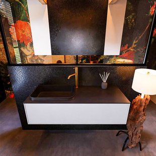 Badkamermeubelset Mondiaz Erin 120 cm met 1 Lade met RIDGE Wastafel Links Urban met 1 kraangat Greeploos Mat Cale