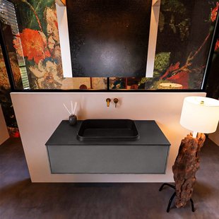 Badkamermeubelset Mondiaz Erin 100 cm met 1 Lade met RIDGE Wastafel Midden Urban Zonder Kraangaten Greeploos Mat Dark Grey