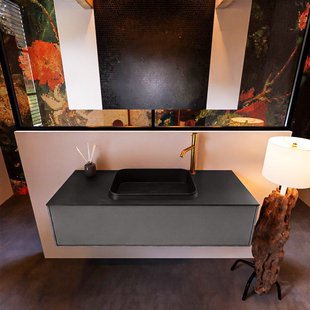 Badkamermeubelset Mondiaz Erin 120 cm met 1 Lade met RIDGE Wastafel Midden Urban met 1 kraangat Greeploos Mat Dark Grey