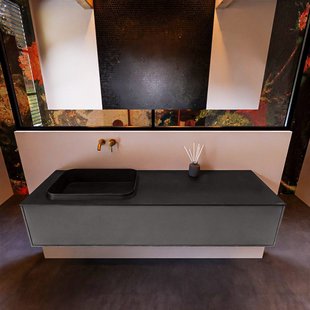 Badkamermeubelset Mondiaz Erin 150 cm met 1 Lade met RIDGE Wastafel Links Urban Zonder Kraangaten Greeploos Mat Dark Grey