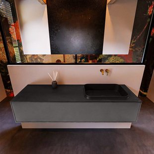 Badkamermeubelset Mondiaz Erin 150 cm met 1 Lade met RIDGE Wastafel Rechts Urban Zonder Kraangaten Greeploos Mat Dark Grey
